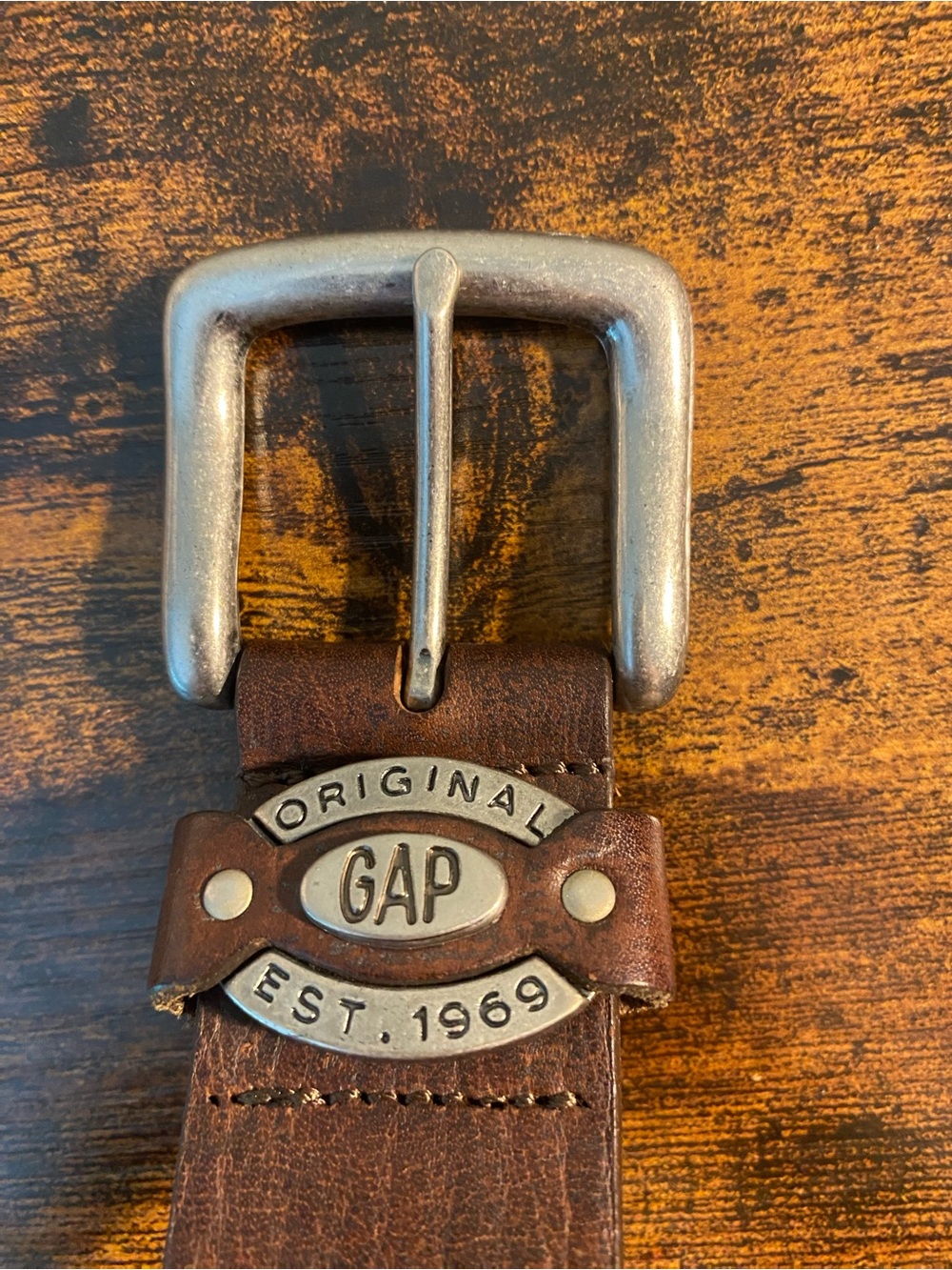 GAP Rustic Brown Leather Belt with Embossed Logo